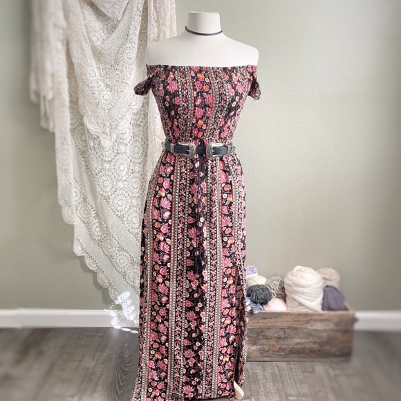 BAND OF GYPSIES | Black Floral Boho Maxi Sun Dress - Picture 1 of 7